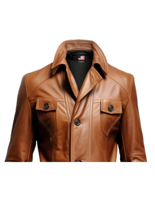 Vintage Brown Women Leather Long Coat