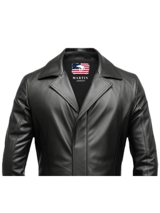 Men Black Long Leather Coat