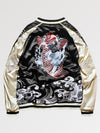 Black and gold jacket with a Koi fish design on a white background