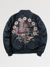 Black jacket with floral embroidery on a white background