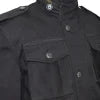 Black jacket with two front pockets on a plain background