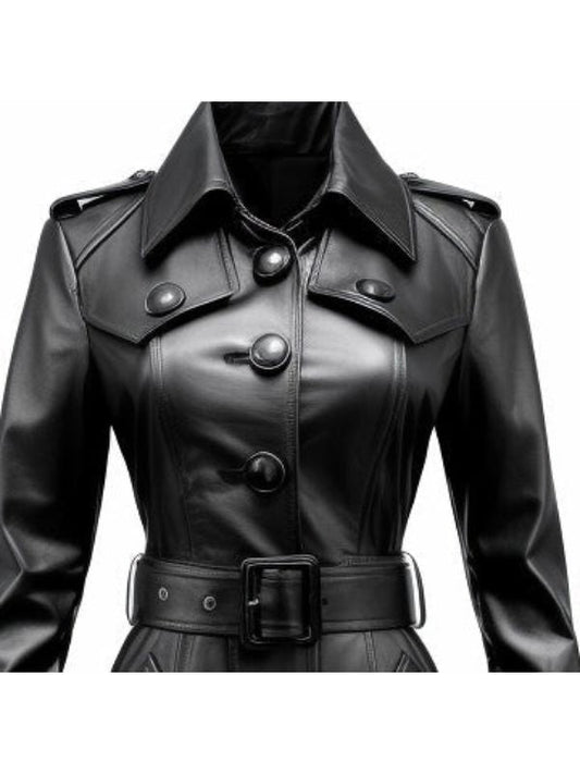 Men’s Black Leather Trench Coat – Stylish & Timeless