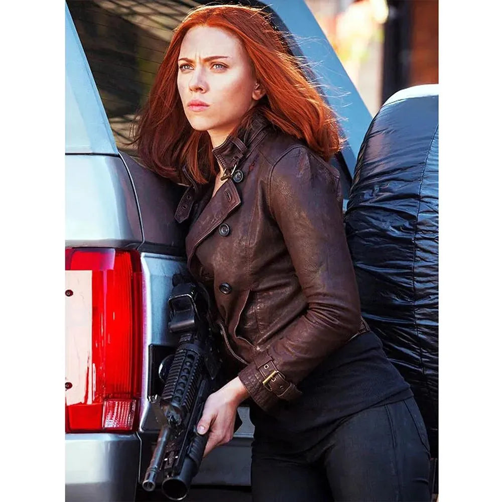 Captain America 2 Scarlett Johansson Brown Leather Jacket