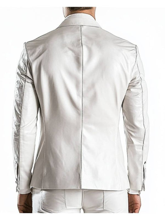 Freddie White Leather Blazer – Men’s White Leather Blazer