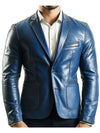 George Blue Leather Blazer – Leather Blazer for Men Blue