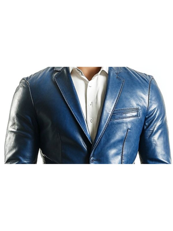 George Blue Leather Blazer – Leather Blazer for Men Blue
