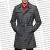 Gray trench coat with a red shirt underneath on a white background with 'urbancollections.com' watermark.