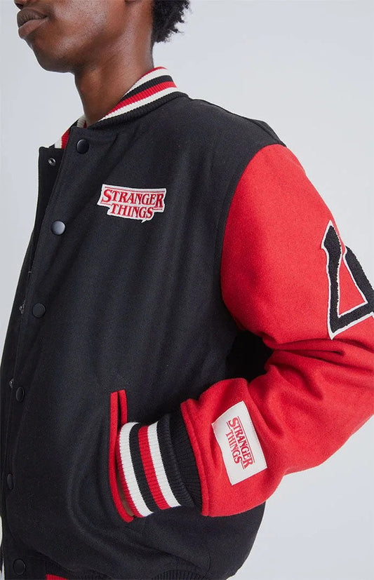 Stranger Things Hawkins Black & Red Letterman Varsity Jacket