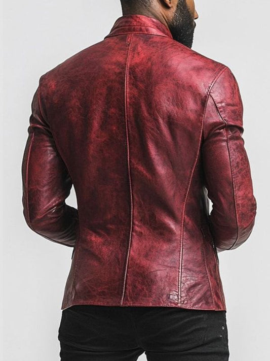 Men’s Premium Red Biker Distressed Leather Jacket – Red Leather Jacket