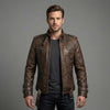 Men's Brown Gothic Embroidered Leather Jacket
