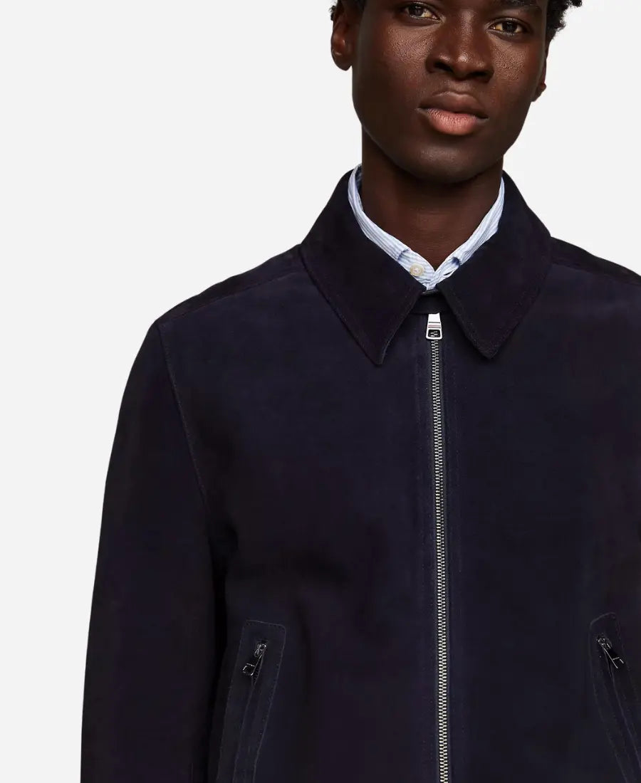 Men’s Blue Suede Leather Jacket - Stylish and Elegant