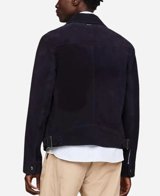 Men’s Blue Suede Leather Jacket - Stylish and Elegant