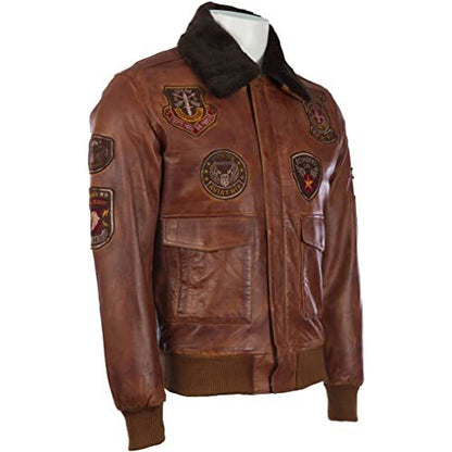Men’s Genuine Leather Aviator Pilot Bomber Jacket