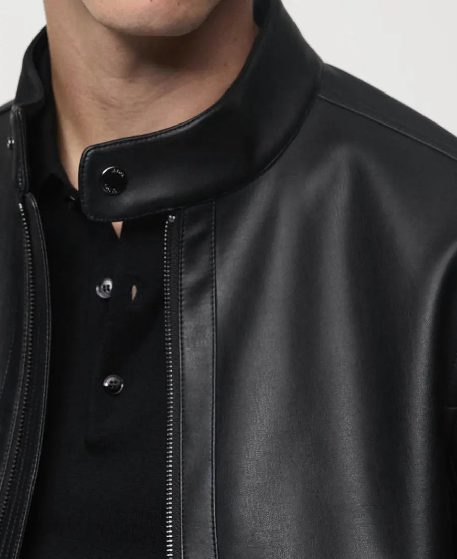 Men’s Stylish Black Leather Zip-Up Jacket - Bold and Elegant