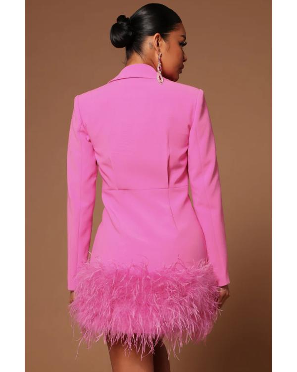 WWE NXT 2025 Sarah Schreiber Pink Feathers Trim Dress — Product Description
