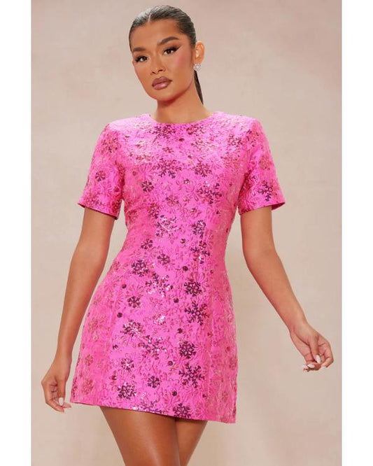 WWE NXT 2025 Sarah Schreiber Pink Stars Print Mini Dress — Product Description