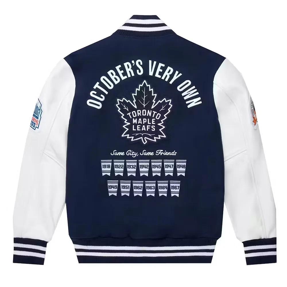 OVO Toronto Maple Leafs Varsity Jacket – Navy Blue & White Recreated Edition