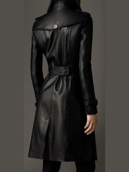 Women’s Black Military Stylish Leather Coat – Edgy & Timeless