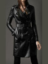 Women’s Military Style Black Leather Coat – Bold & Elegant