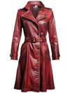 Women’s Red Distressed Long Leather Coat – Bold and Stylish