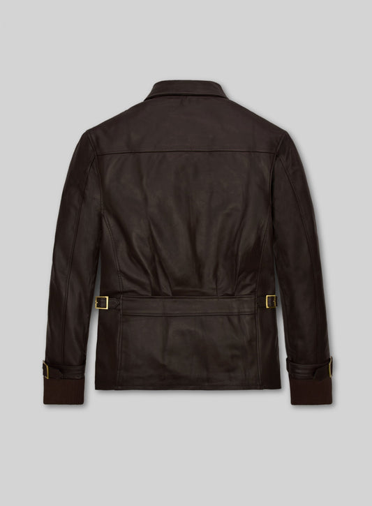 Aaron Eckhart Dark Brown Leather Jacket – back view