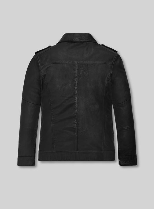 Aaron Eckhart Comic-Con Black Leather Jacket – back view