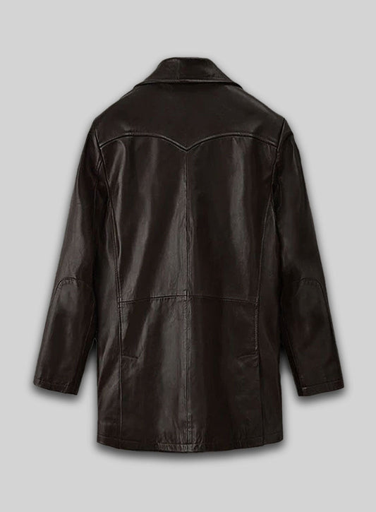 Aaron Eckhart Love Happens Black Leather Trench Coat – back view
