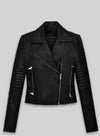 Amanda Seyfried Black Biker Leather Jacket – front view