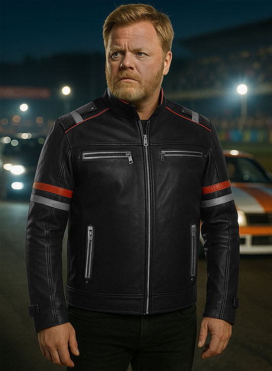 Anders Baasmo Christiansen Asphalt Burning Black Striped Leather Jacket – worn look