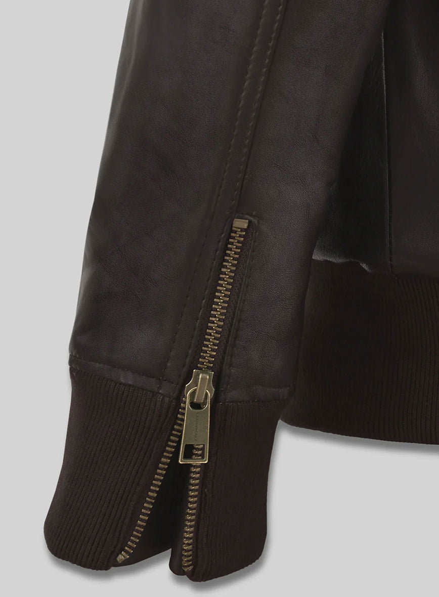 Andy Samberg Brooklyn Nine-Nine Dark Brown Leather Jacket – close-up detail of leather and stitching