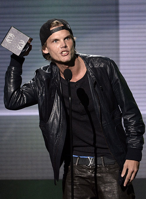 Avicii The American Music Awards Black Leather Jacket – close-up and worn views