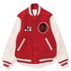 Red/Black Bape Stussy Varsity Full-Snap Wool/Leather Jacket