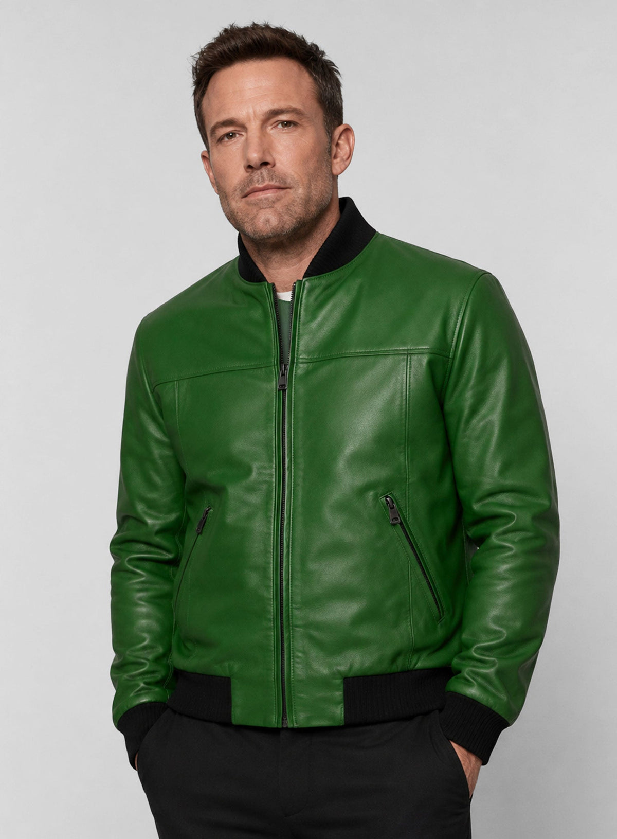 Ben Affleck Green Leather Jacket – worn look