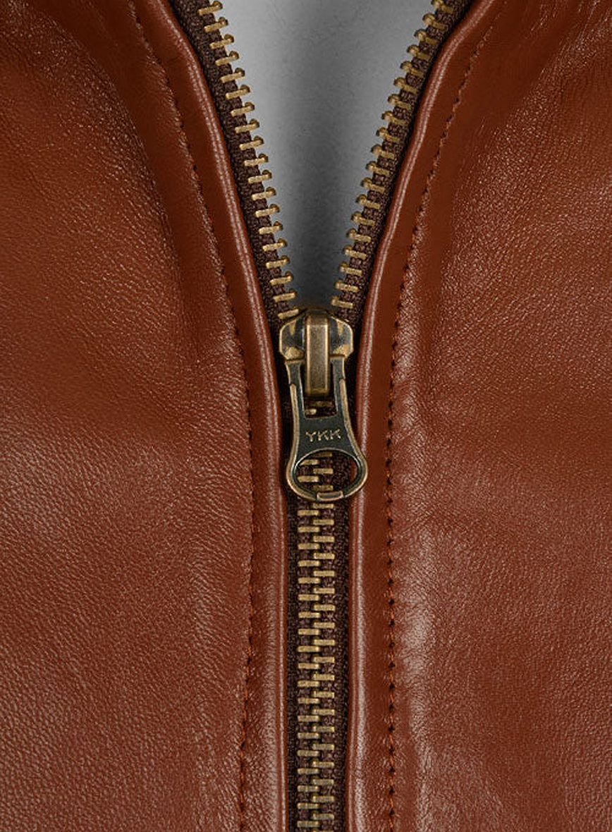 Bill Clifford The Rocketeer Tan Leather Jacket – close-up and worn views