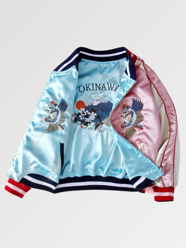 Blue and Pink Reversible Sukajan Jacket 'Kawagoe' - Sublimation Jacket ( Recreated Edition )