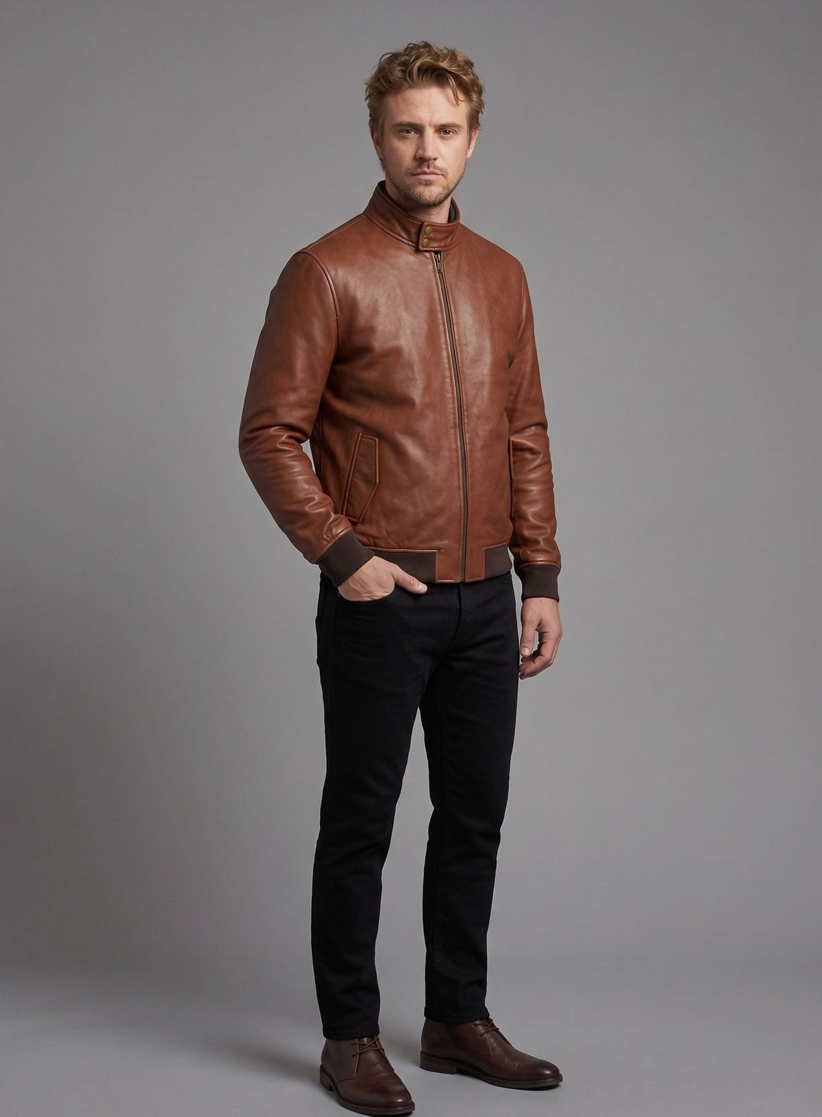 Boyd Holbrook Narcos Brown Bomber Leather Jacket – worn look