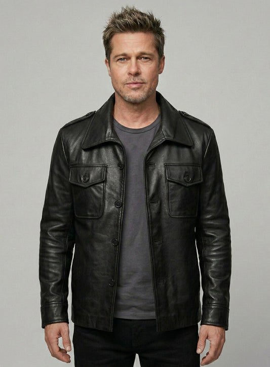 Brad Pitt Friends Season 8 Black Leather Jacket – worn on model