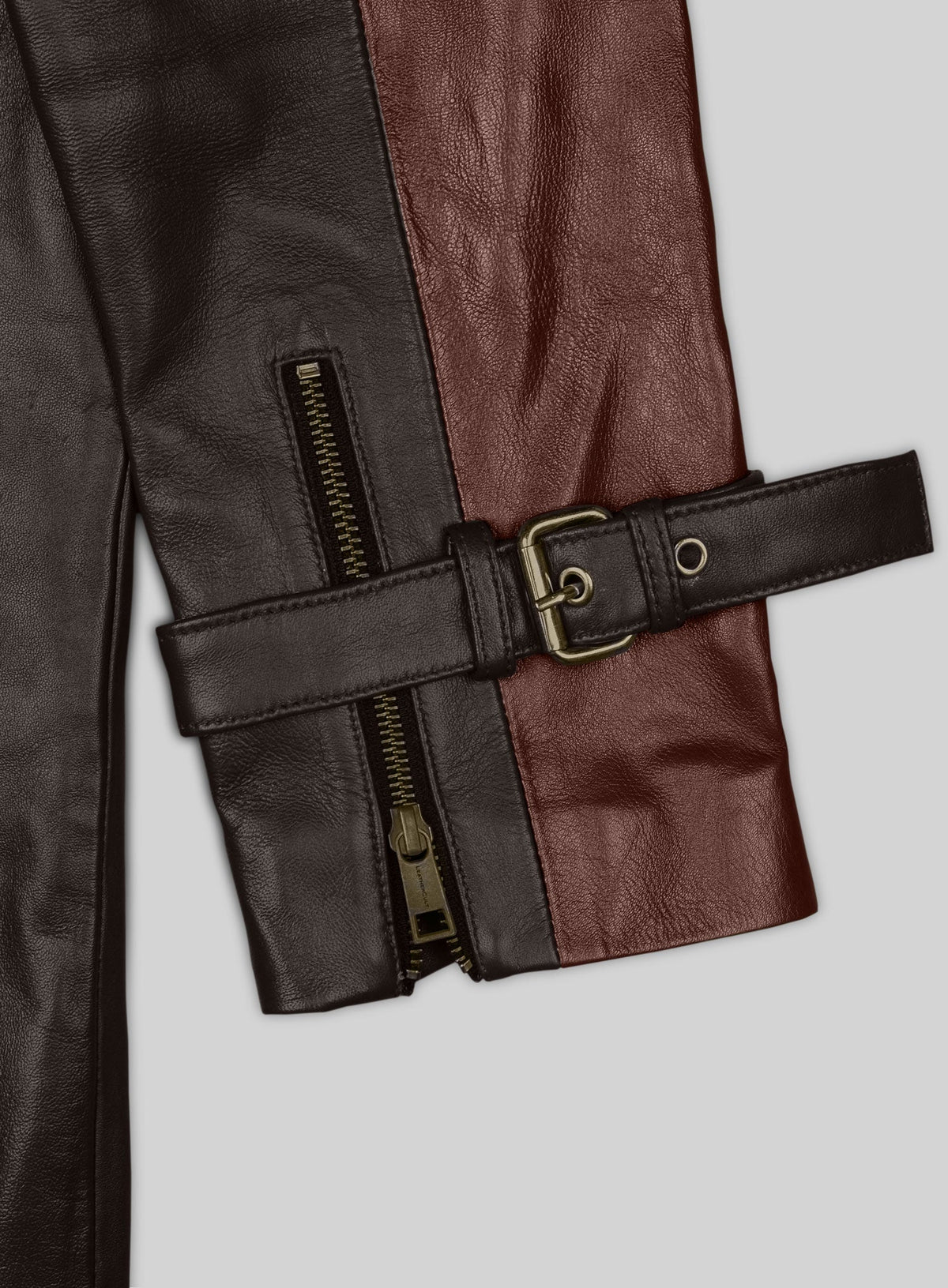 Watch Dogs Aiden Pearce Brown Leather Trench Coat in dark brown – close-up detail of leather and stitching
