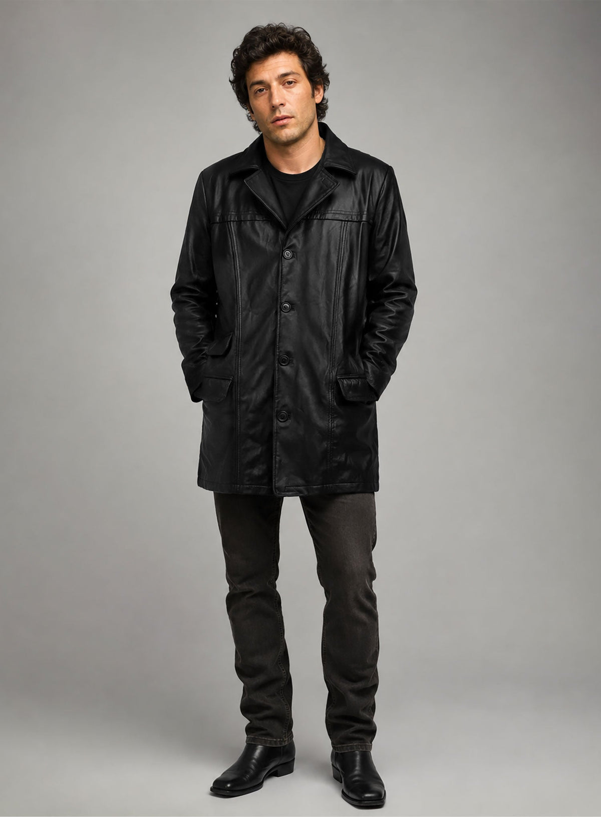 Bruce Springsteen Born to Run Black Leather Trench Coat – worn look