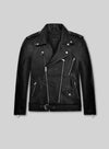 Bruno Mars Black Biker Leather Jacket – front view