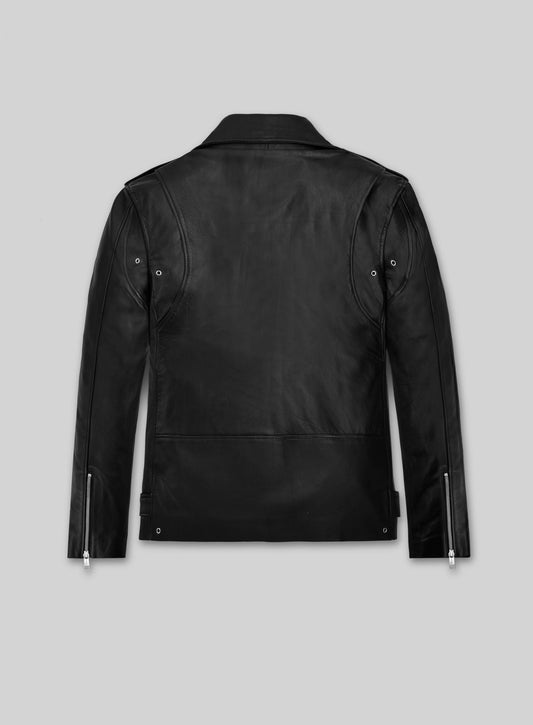 Bruno Mars Black Biker Leather Jacket – back view