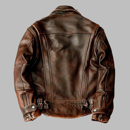 Men's Brown Cafe Racer Jacket - Vintage Biker Motorcycle Genuine Lambskin Leather Jacket