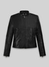 Carrie Anne Moss The Matrix Resurrections Black Leather Jacket – front view