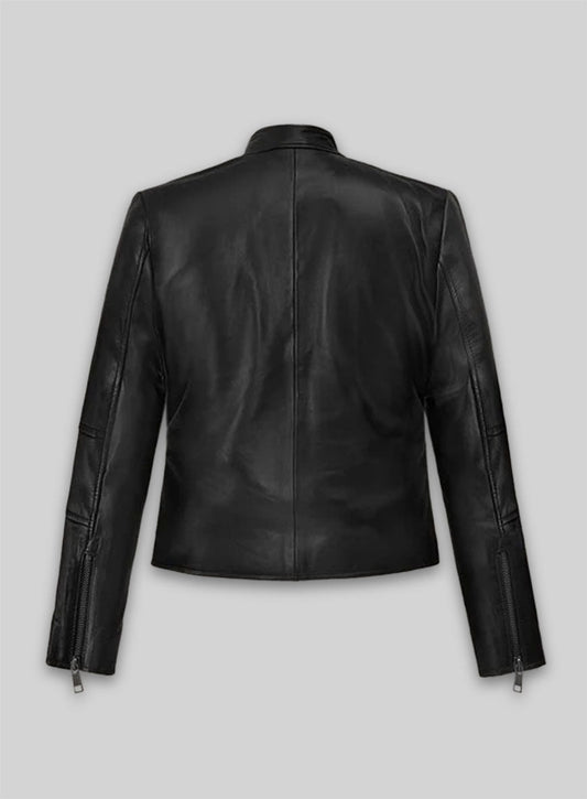 Carrie Anne Moss The Matrix Resurrections Black Leather Jacket – back view