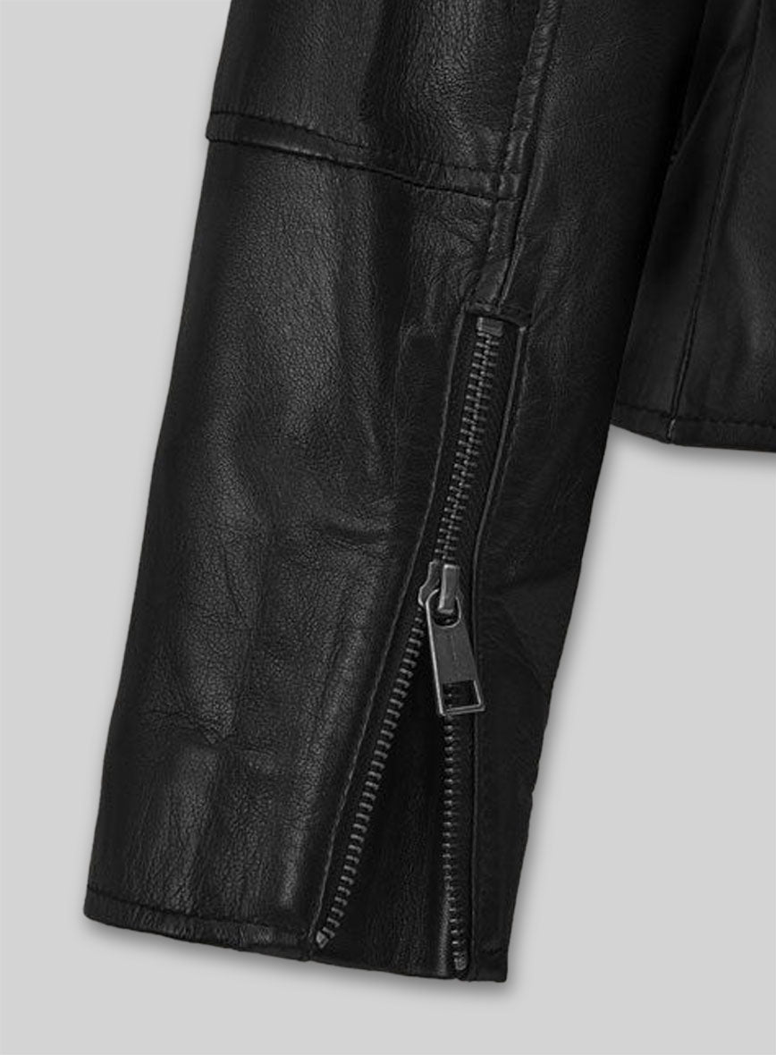 Carrie Anne Moss The Matrix Resurrections Black Leather Jacket – close-up and worn views