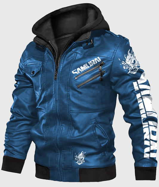 Samurai 2077 Blue Leather Jacket