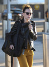 Daisy Ridley Black Biker Leather Jacket – front view