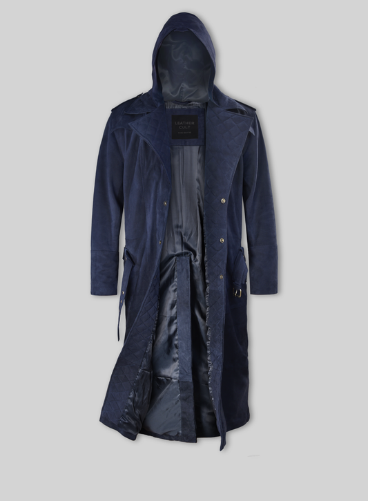 Assassin's Creed Jacob Frye Dark Blue Suede Long Coat – back view