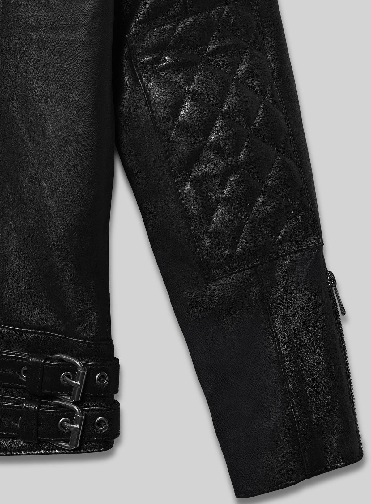 David Beckham London Black Leather Jacket – close-up detail of hardware and pockets