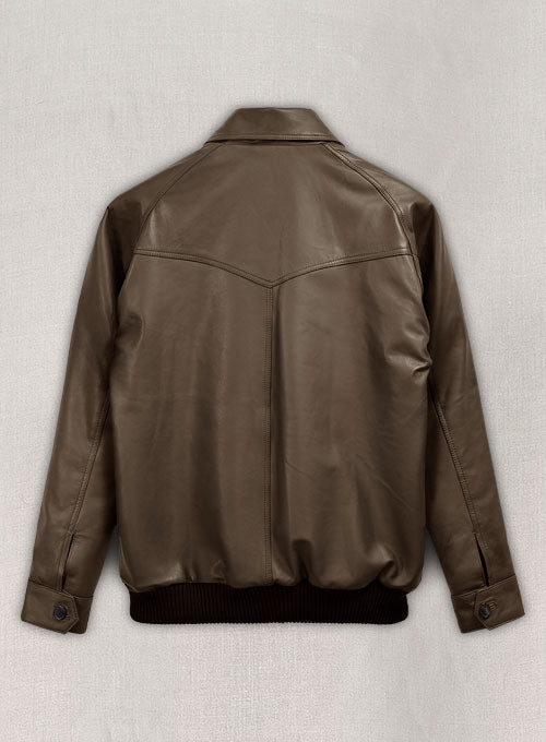 David Beckham Brown Bomber Leather Jacket – full product view